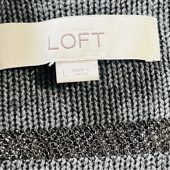 LOFT Sweater sheer silver metallic stripe V neck Size L NWOT - Picture 7 of 8